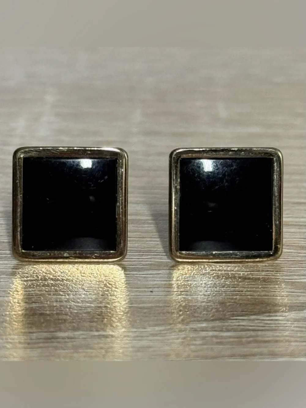 Vintage Swank Gold-ToneBlack Onyx Square-Shaped Cuff Links